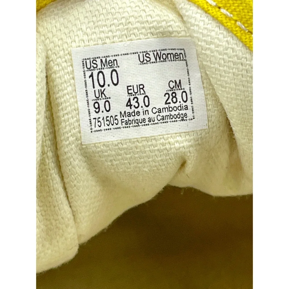 Vans Low Top Suede Canvas Skate Shoes Mens 10 Yellow Streetwear Casual Sneakers